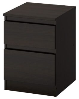Bedside Table, Chest of 2 Drawers in Black/Brown,