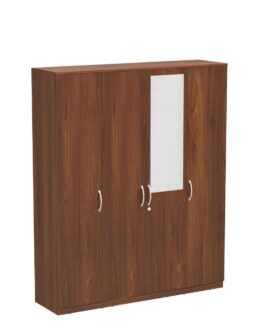 Engineered Wood 4 Door Wardrobe with Drawer and Mirror (Walnut Finish)