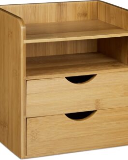 Office Desk with 2 Shelves and 2 Removable Drawers Storage Box for Letter Filing for Work, Natural Brown,