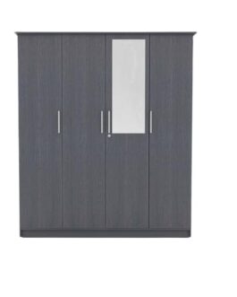 Wooden Almirah for Clothes, Wardrobe Wooden, 4 Door, Mirror, 1 Drawer  with Assembly (Dark Brown)