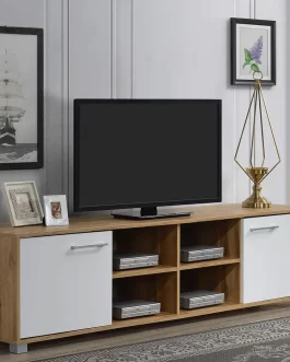 Engineered Wood 2 Door Entertainment Unit and TV Stand (Wotan Oak and White)